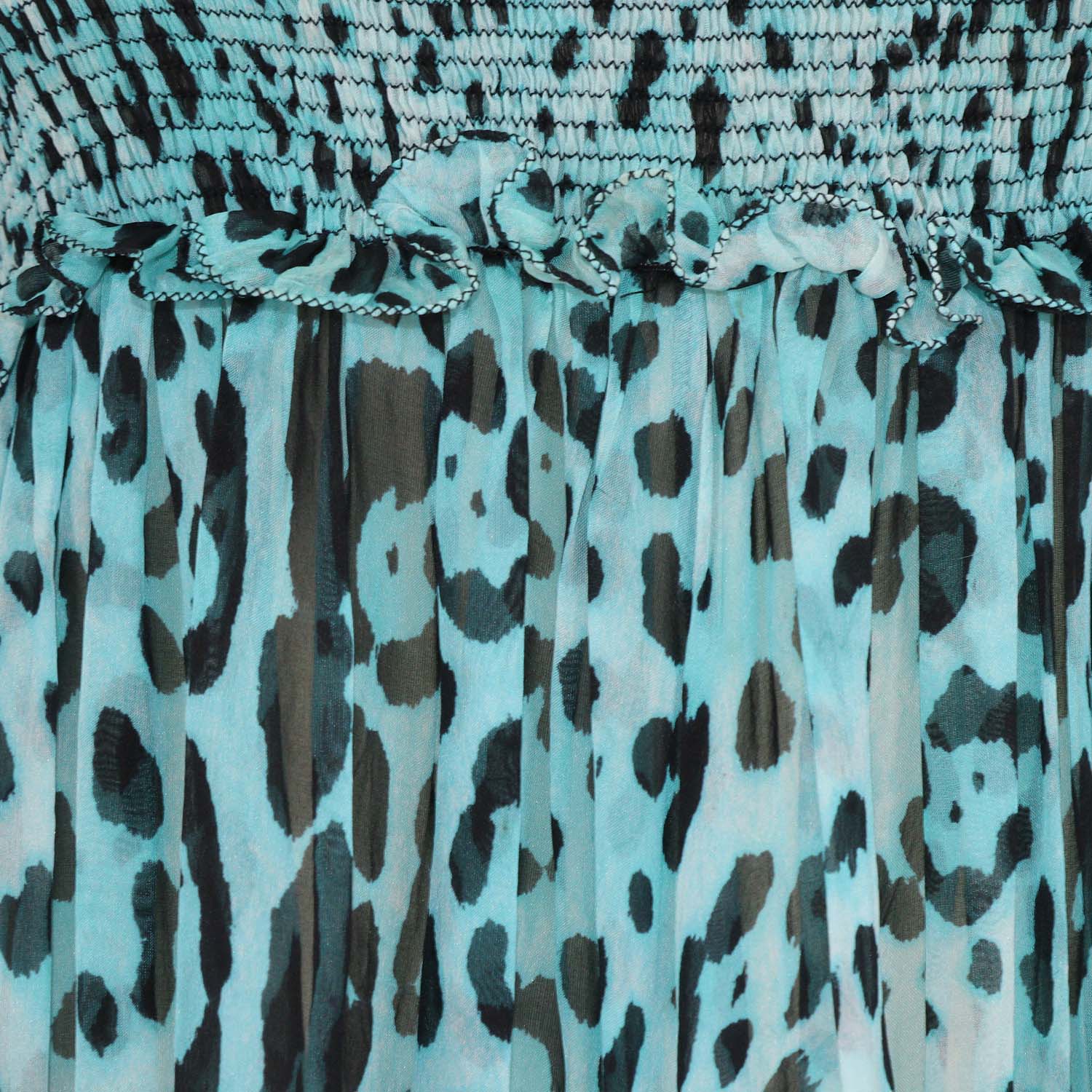 Dolce & Gabbana Blue/Black Silk Leopard Print Ruffled Mini Dress