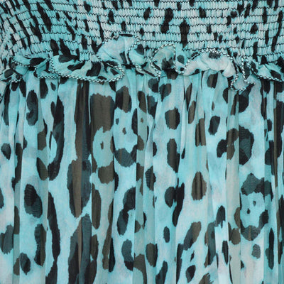 Dolce & Gabbana Blue/Black Silk Leopard Print Ruffled Mini Dress