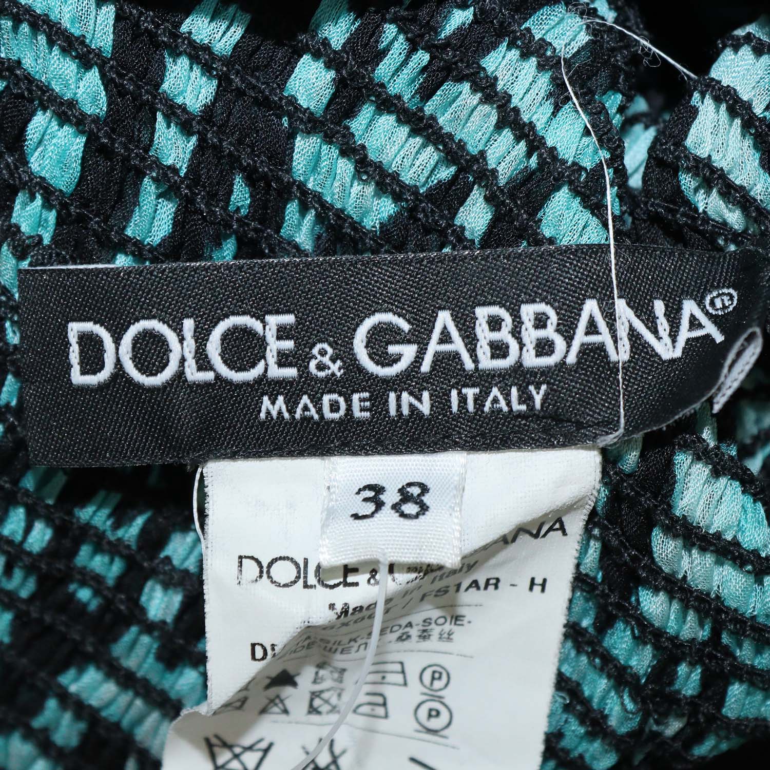 Dolce & Gabbana Blue/Black Silk Leopard Print Ruffled Mini Dress
