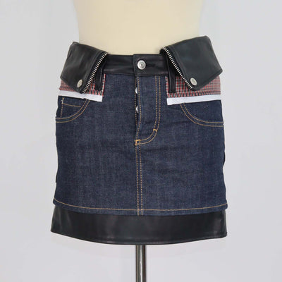 Dsquared2 Dark Blue/Black Denim and Leather Layered Mini Skirt