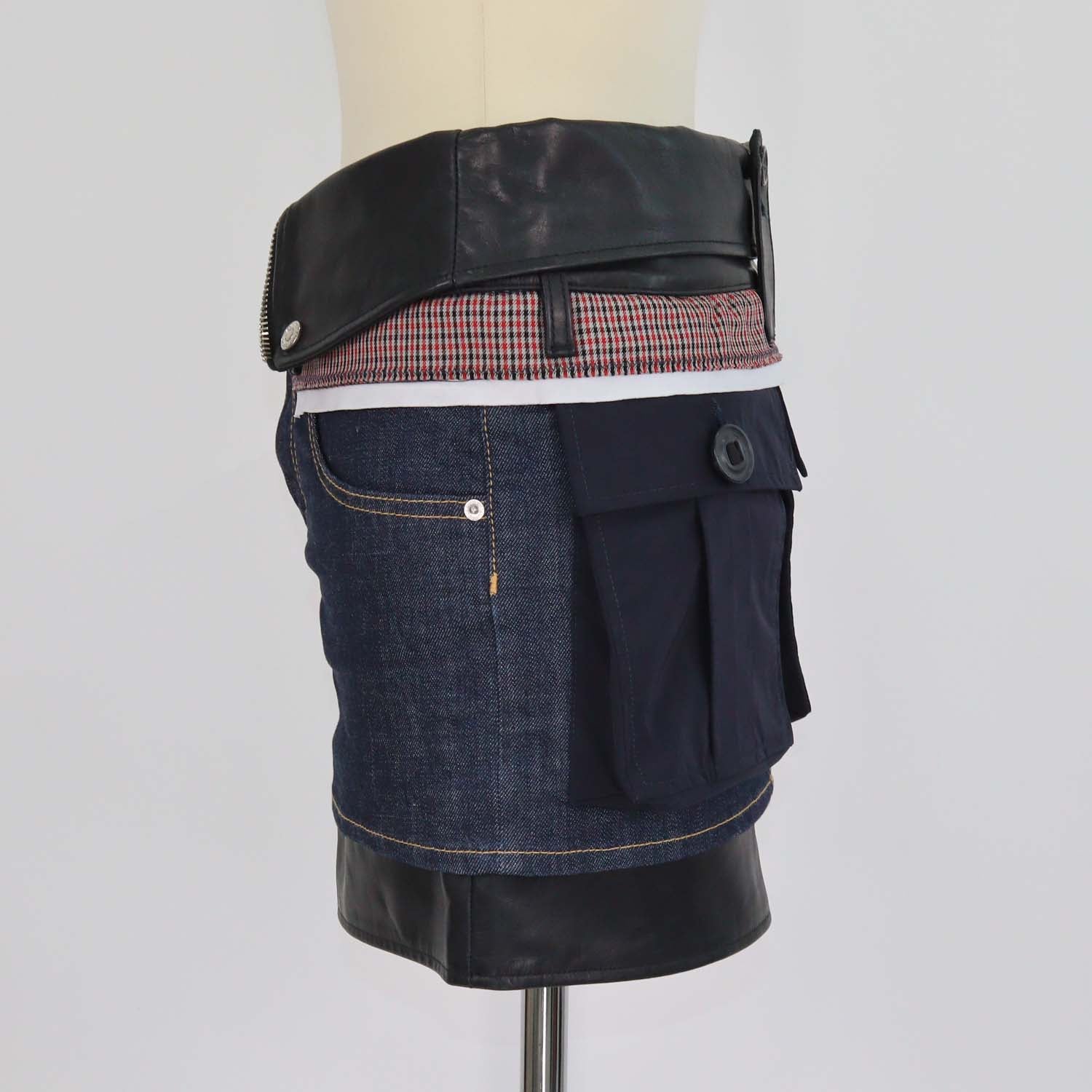 Dsquared2 Dark Blue/Black Denim and Leather Layered Mini Skirt