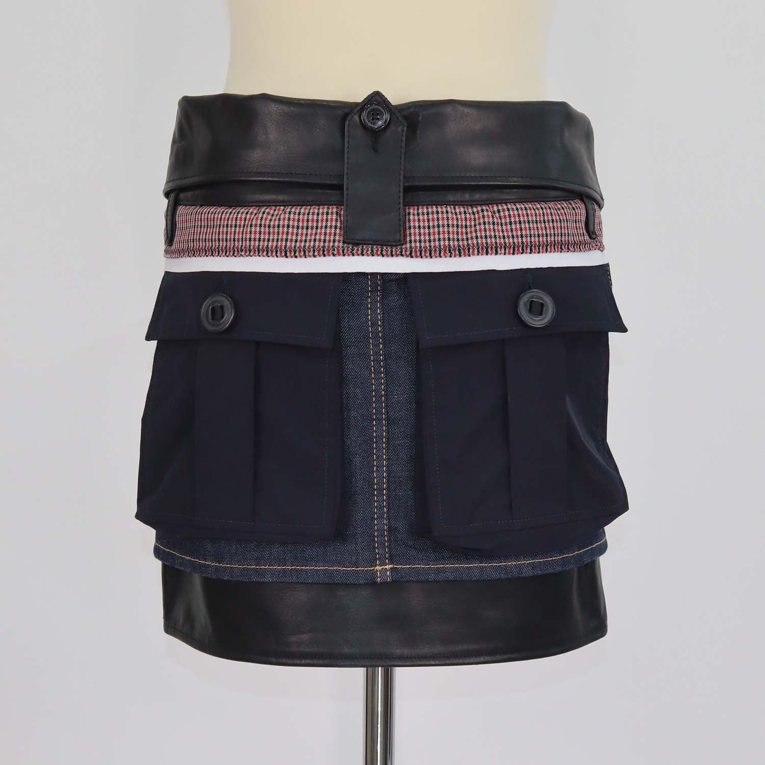 Dsquared2 Dark Blue/Black Denim and Leather Layered Mini Skirt