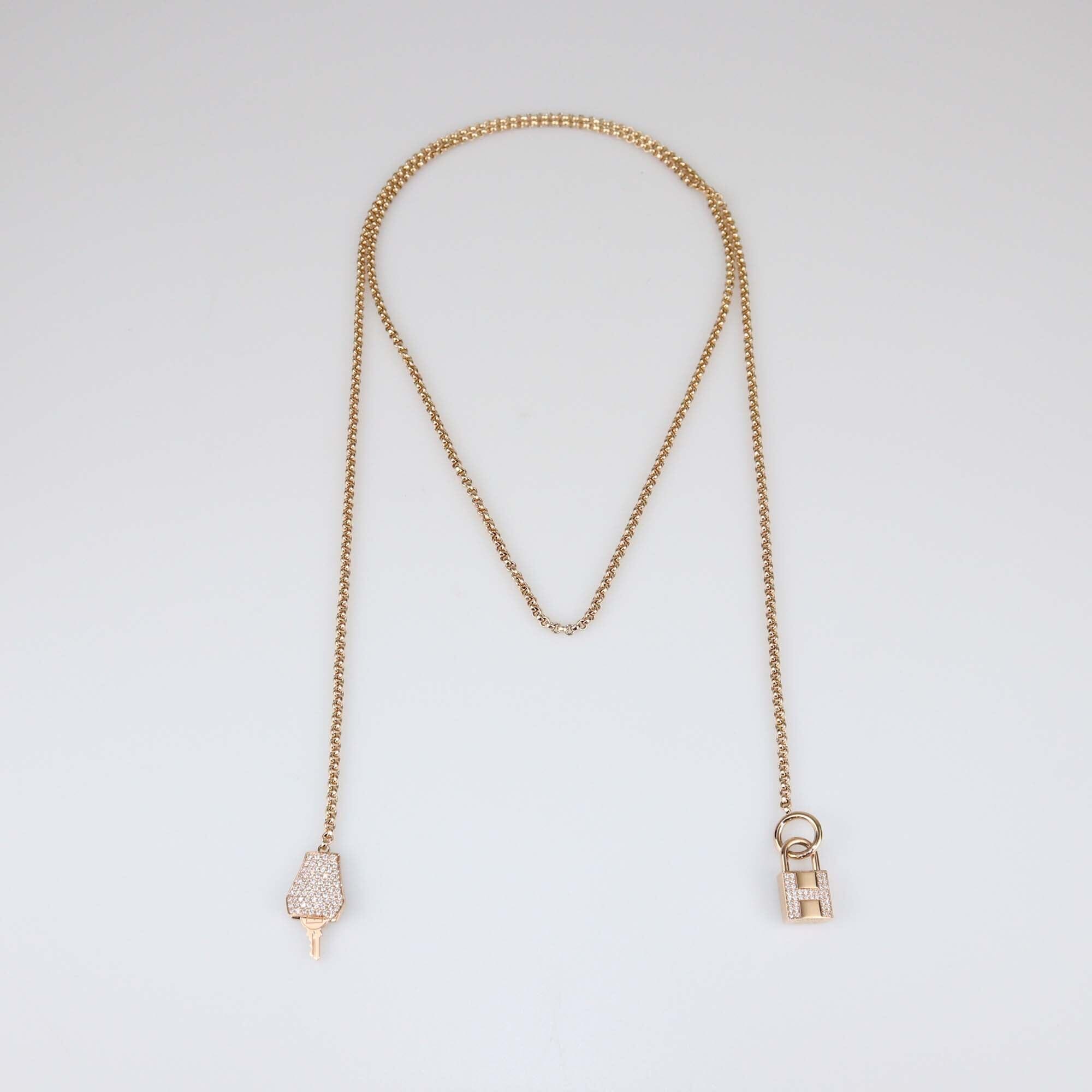 Hermes Rose Gold Diamond Kelly Clochette Long Necklace Womens Hermes 