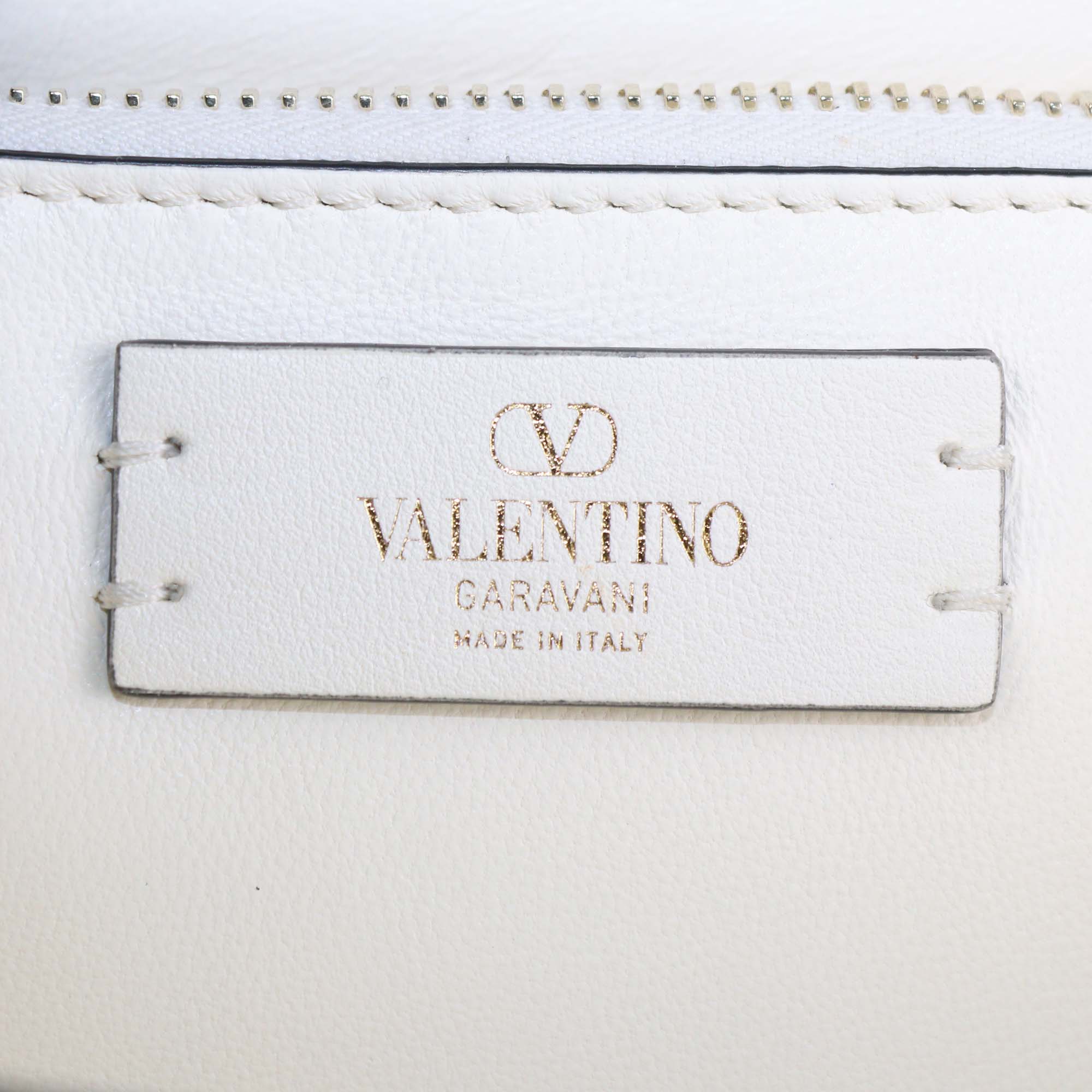 Valentino Valentino White Leather Raffia Woven V Sling Top Handle Bag