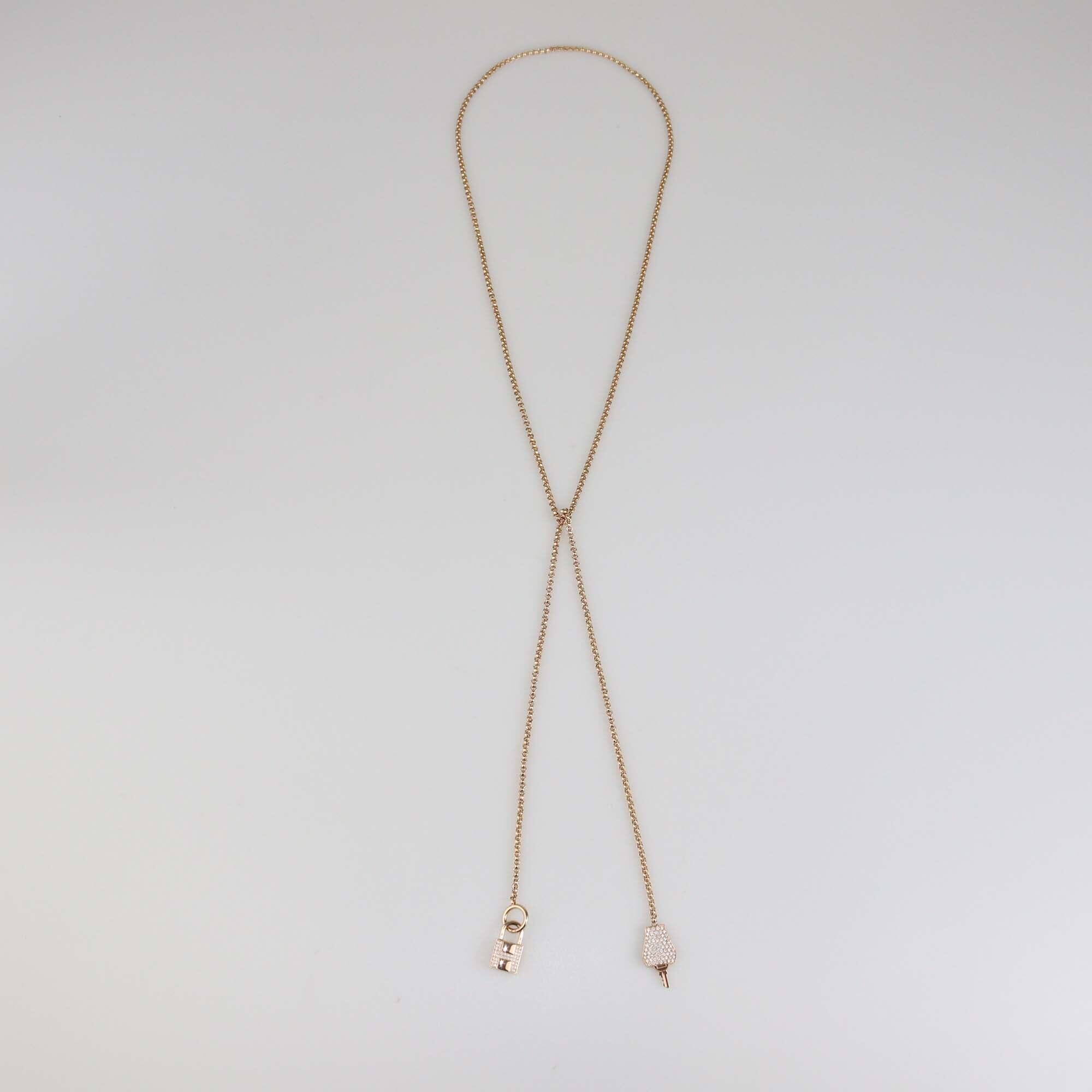 Hermes Rose Gold Diamond Kelly Clochette Long Necklace Womens Hermes 