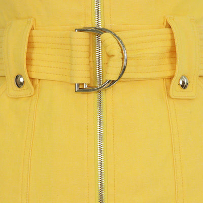 Diane Von Furstenberg Yellow Cotton Front Zip Belted Sleeveless Dress