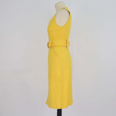 Diane Von Furstenberg Yellow Cotton Front Zip Belted Sleeveless Dress