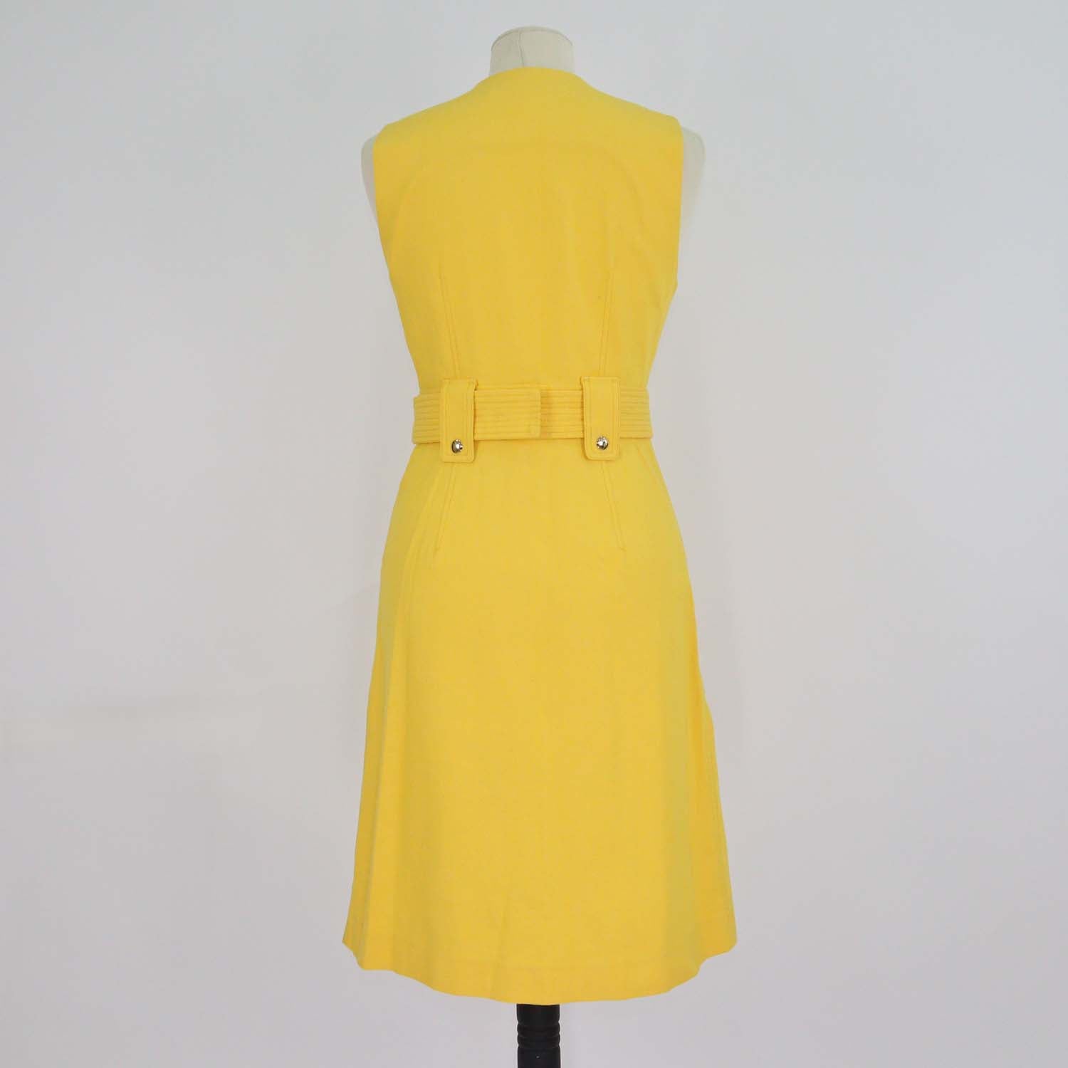 Diane Von Furstenberg Yellow Cotton Front Zip Belted Sleeveless Dress
