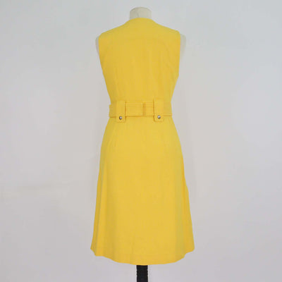 Diane Von Furstenberg Yellow Cotton Front Zip Belted Sleeveless Dress