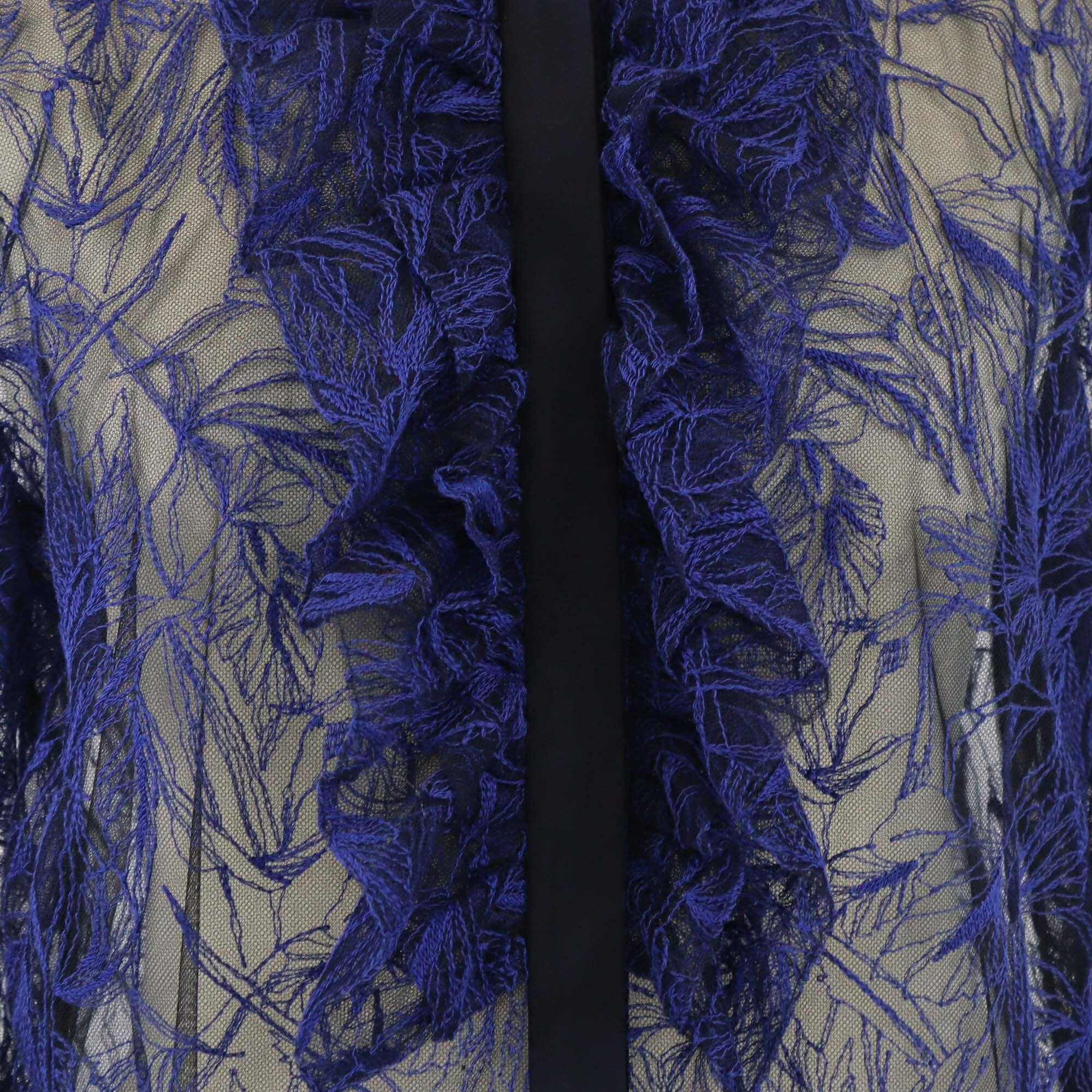 Roberto Cavalli Navy Blue Lace Pattern Long Sleeve Button-Up Top Womens Roberto Cavalli 