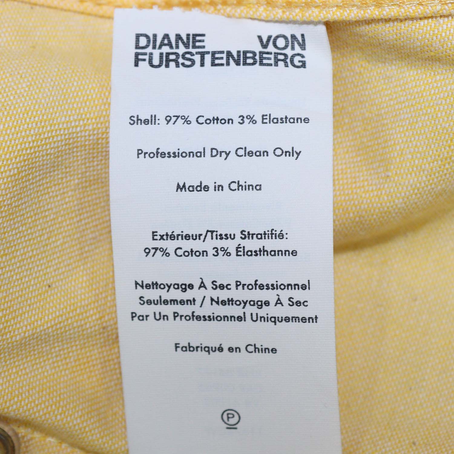 Diane Von Furstenberg Yellow Cotton Front Zip Belted Sleeveless Dress