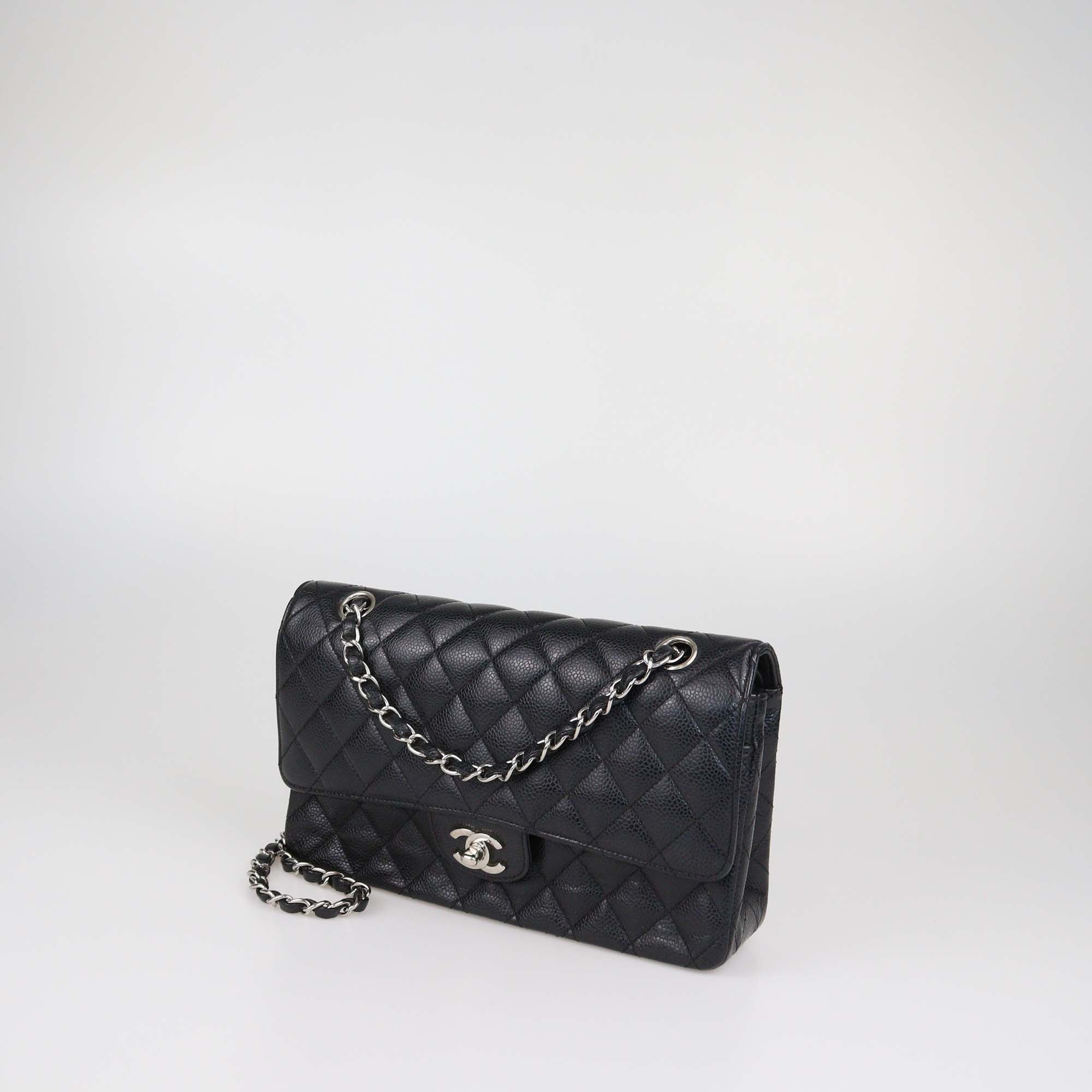 Chanel Black Quilted Caviar Leather Medium Classic Double Flap Bag