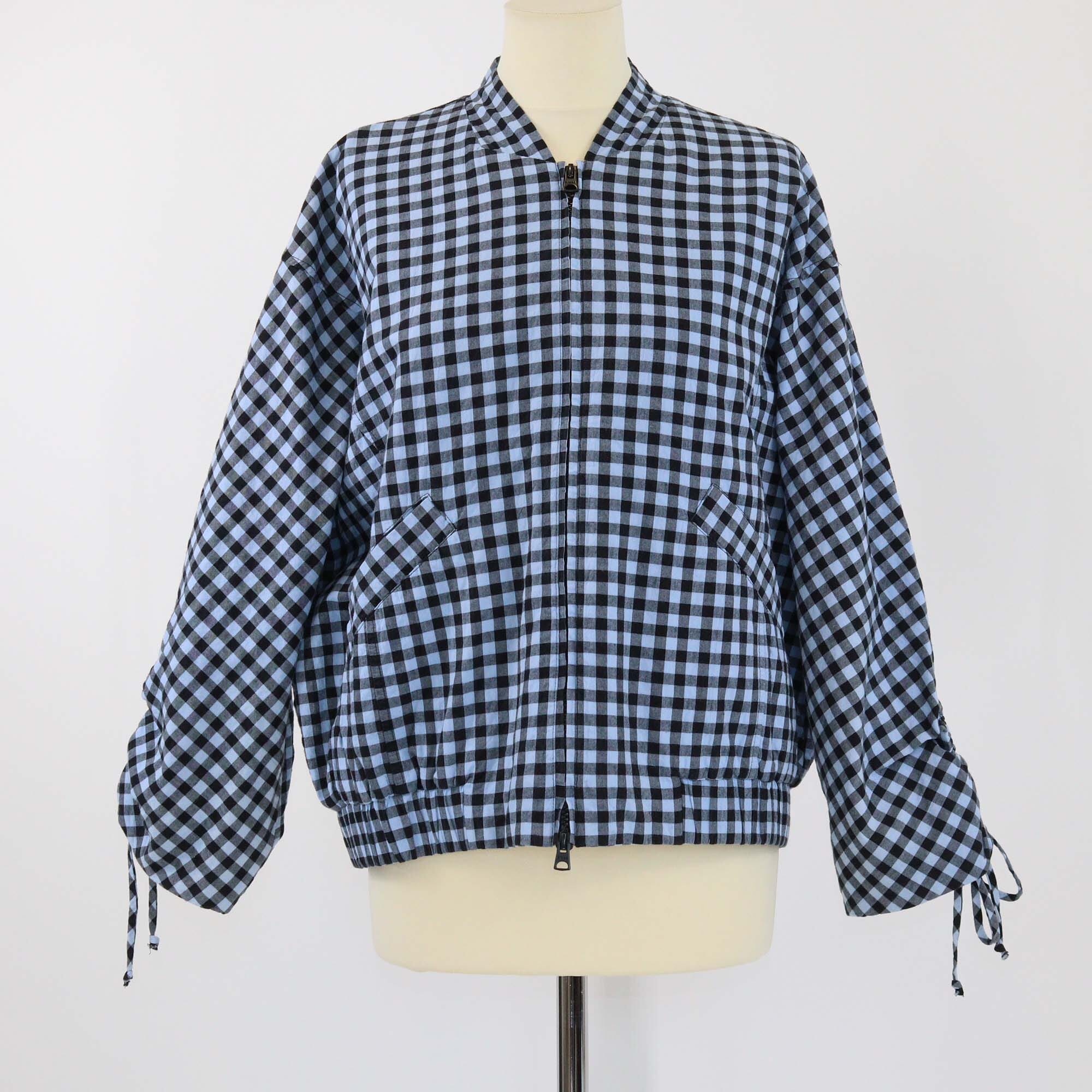 Bimba Y Lola Powder Blue Checked Textured Bomber Jacket Womens Bimba Y Lola 