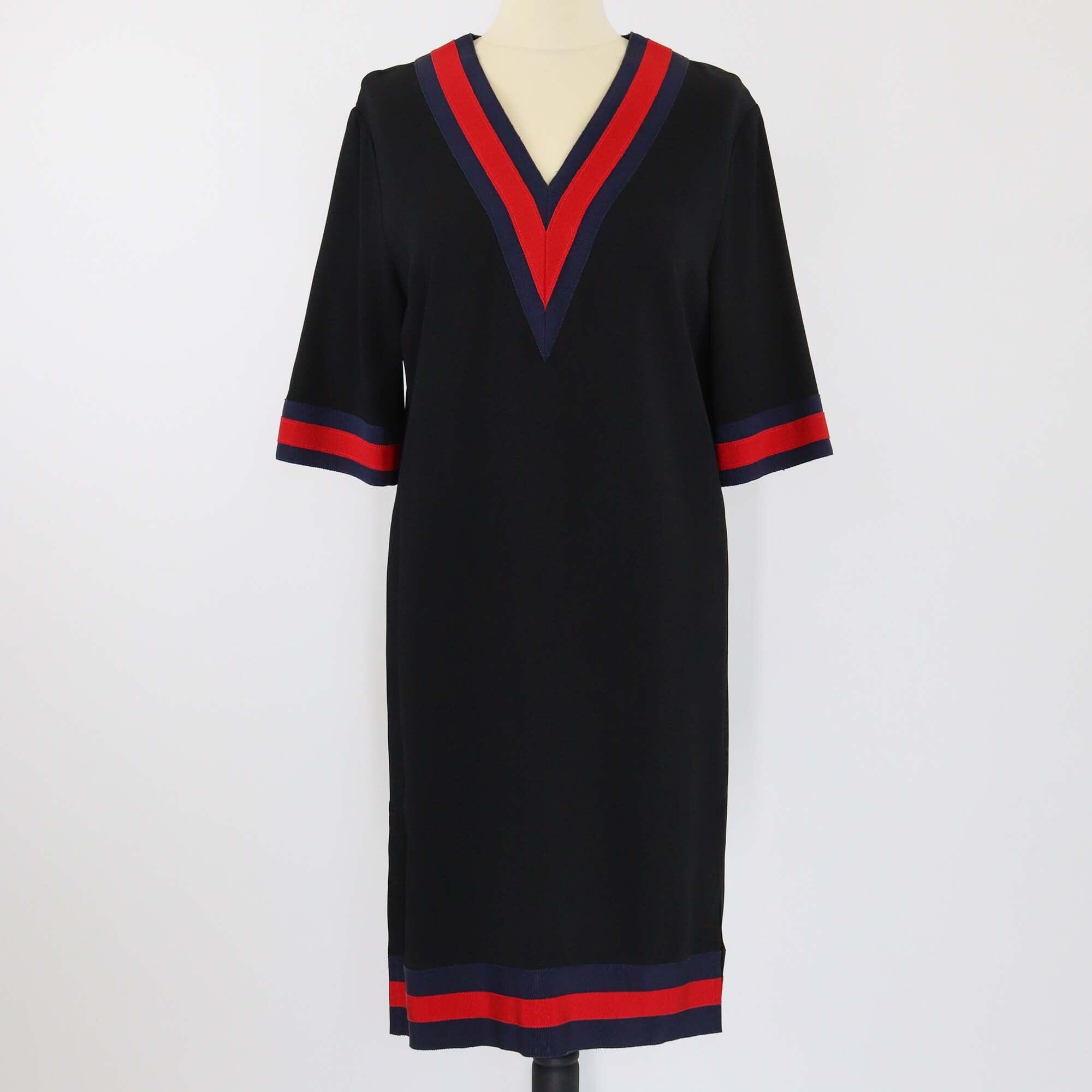 Gucci Black Web V Neck Midi Dress Womens Gucci 