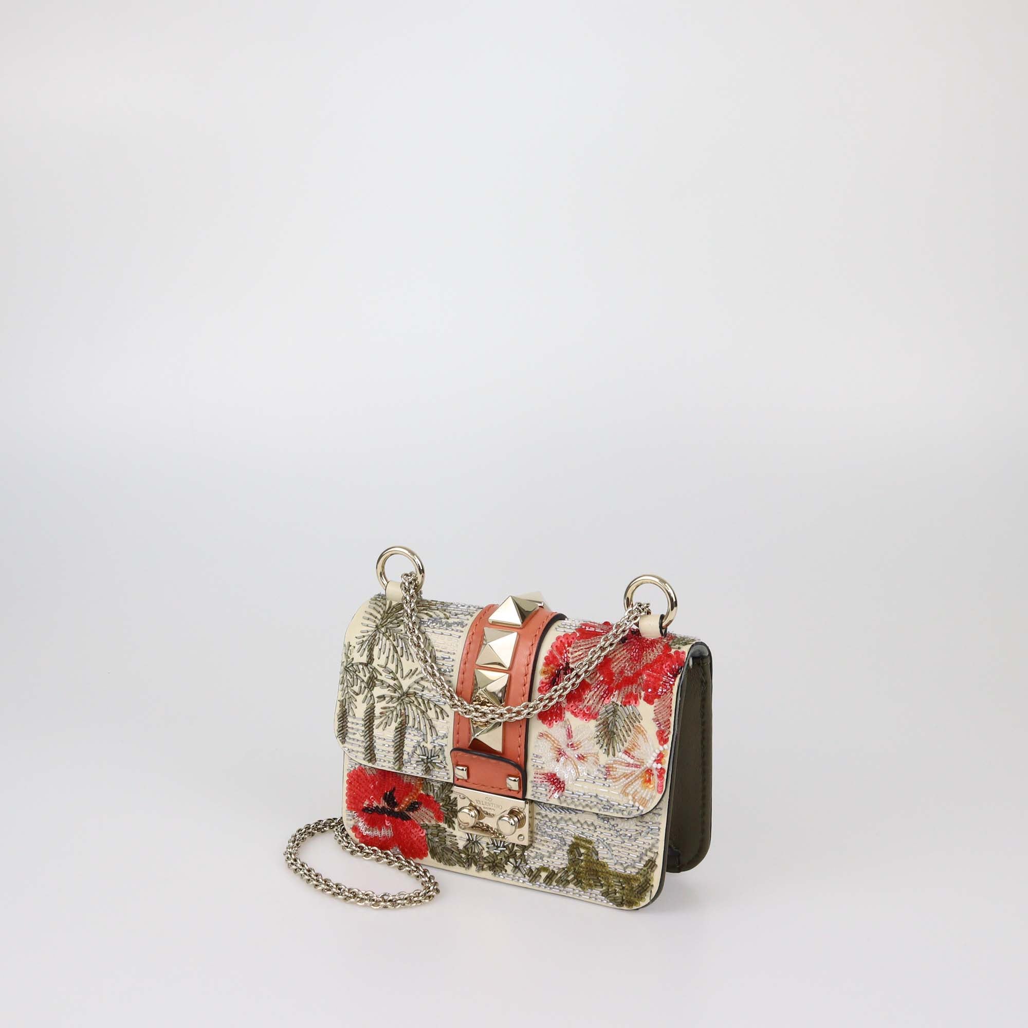 Valentino Multicolor Leather Beaded Rockstud Mini Glam Lock Shoulder Bag