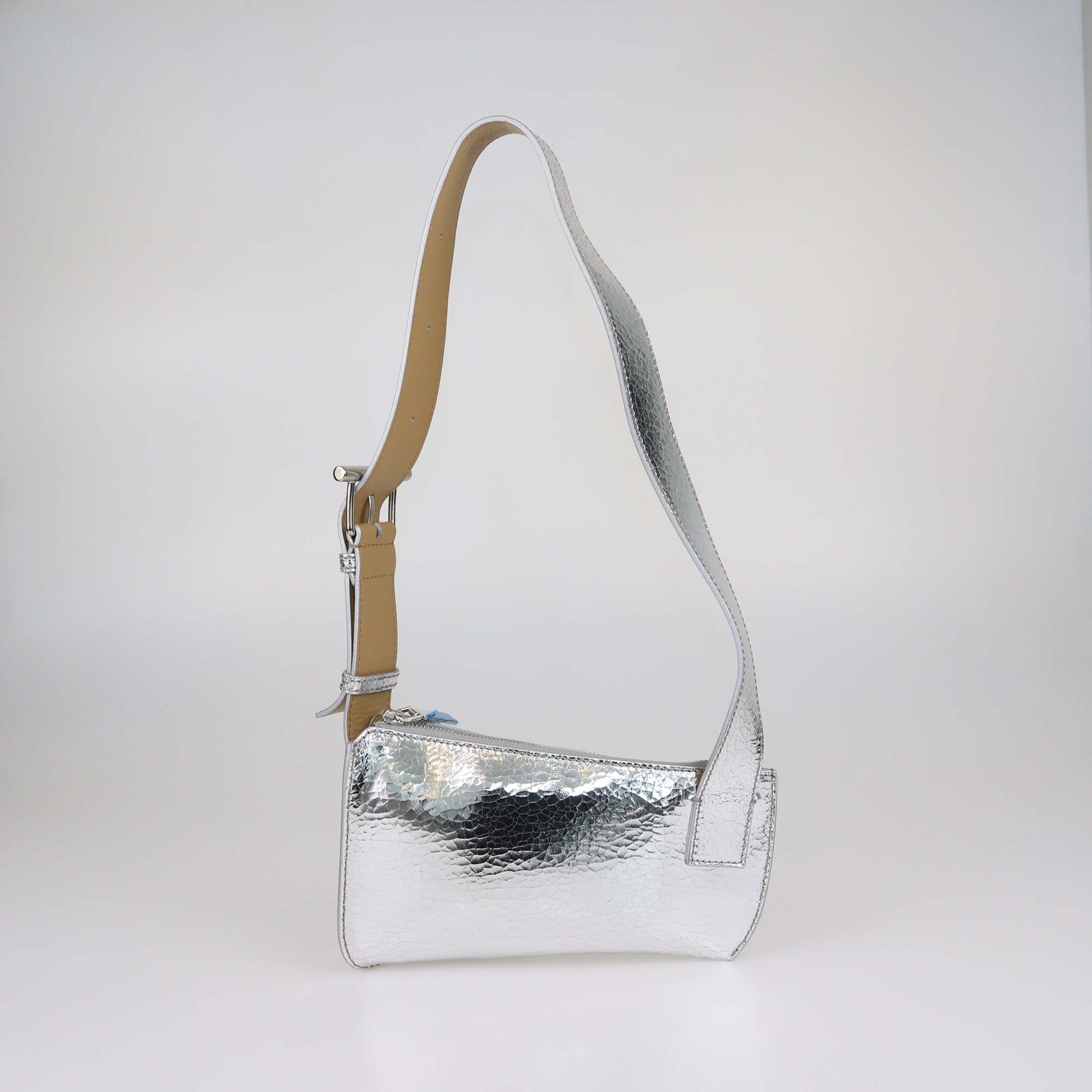Alexander McQueen Silver Leather T-Bar Sling Shoulder Bag