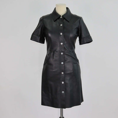 Maje Black Leather Ripoli Mini Shirt Dress