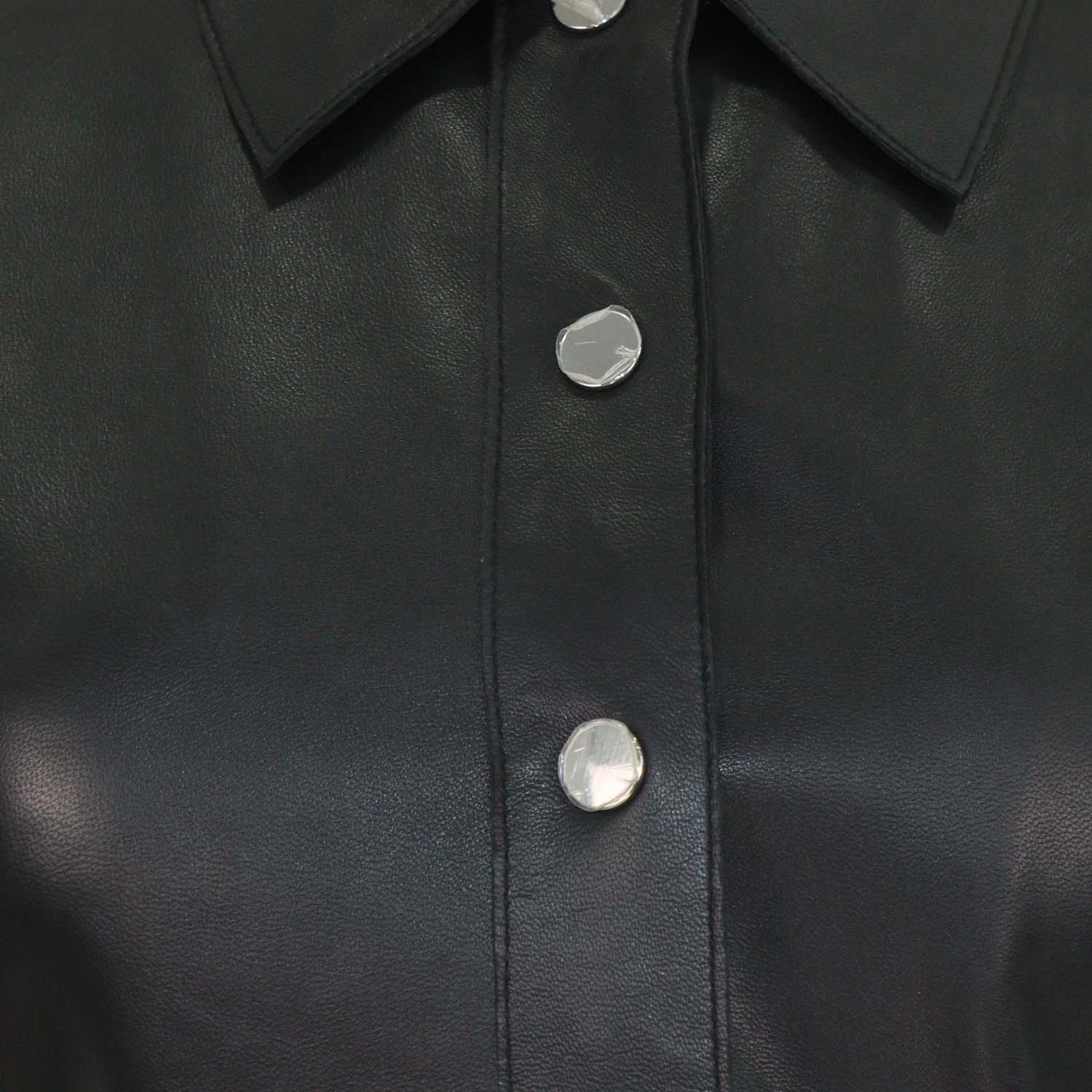 Maje Black Leather Ripoli Mini Shirt Dress