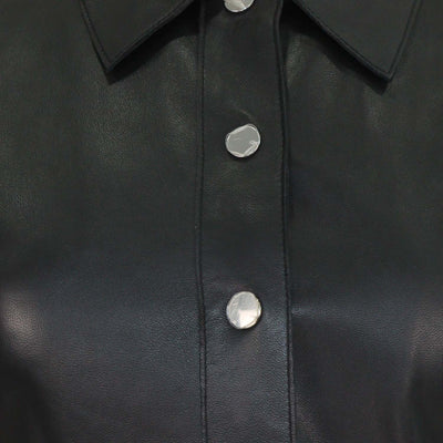 Maje Black Leather Ripoli Mini Shirt Dress