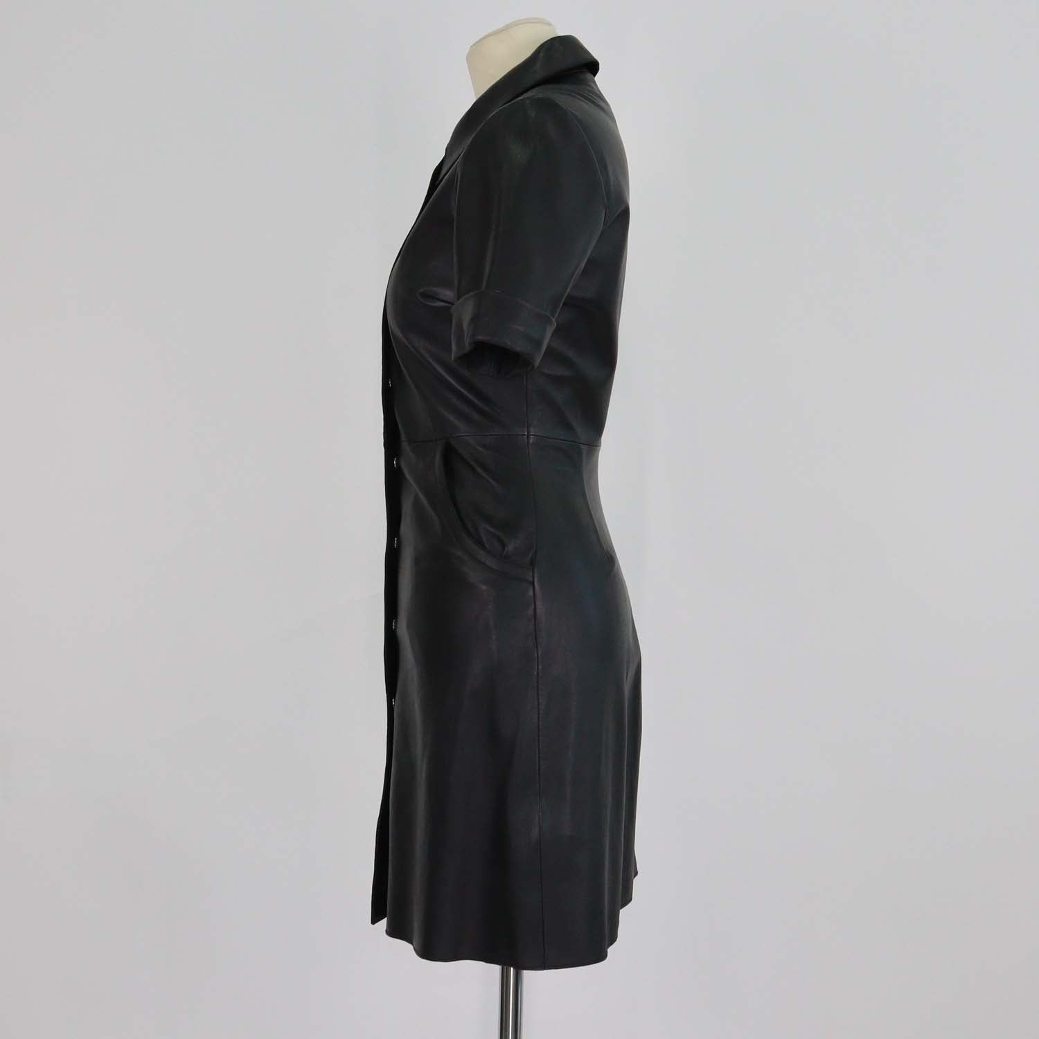 Maje Black Leather Ripoli Mini Shirt Dress