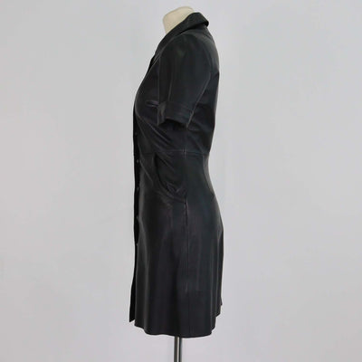 Maje Black Leather Ripoli Mini Shirt Dress