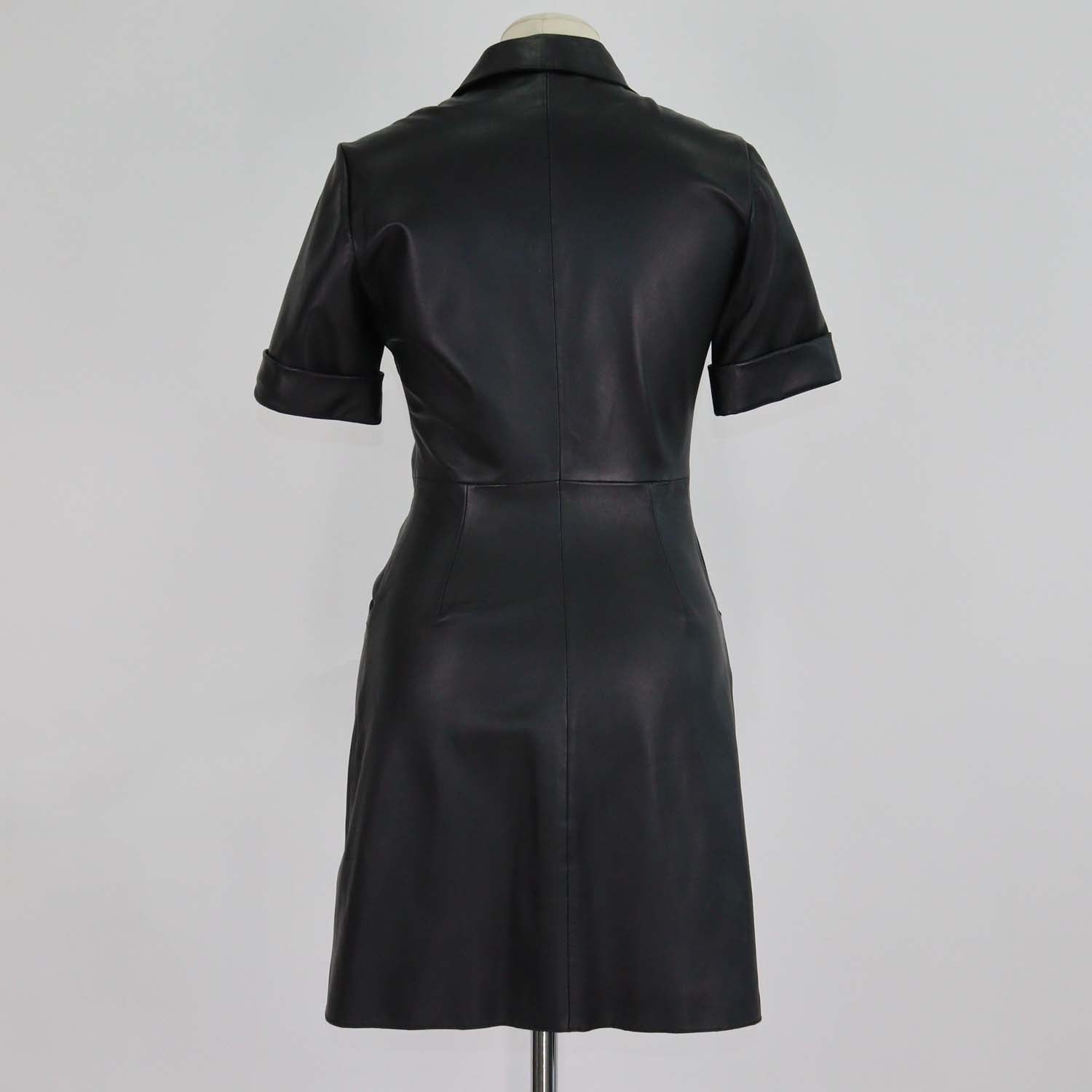 Maje Black Leather Ripoli Mini Shirt Dress