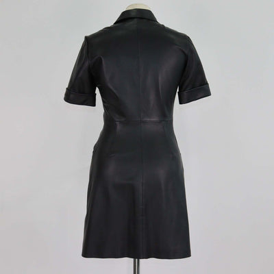 Maje Black Leather Ripoli Mini Shirt Dress