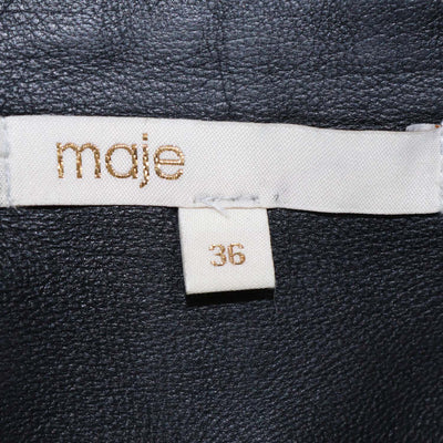 Maje Black Leather Ripoli Mini Shirt Dress
