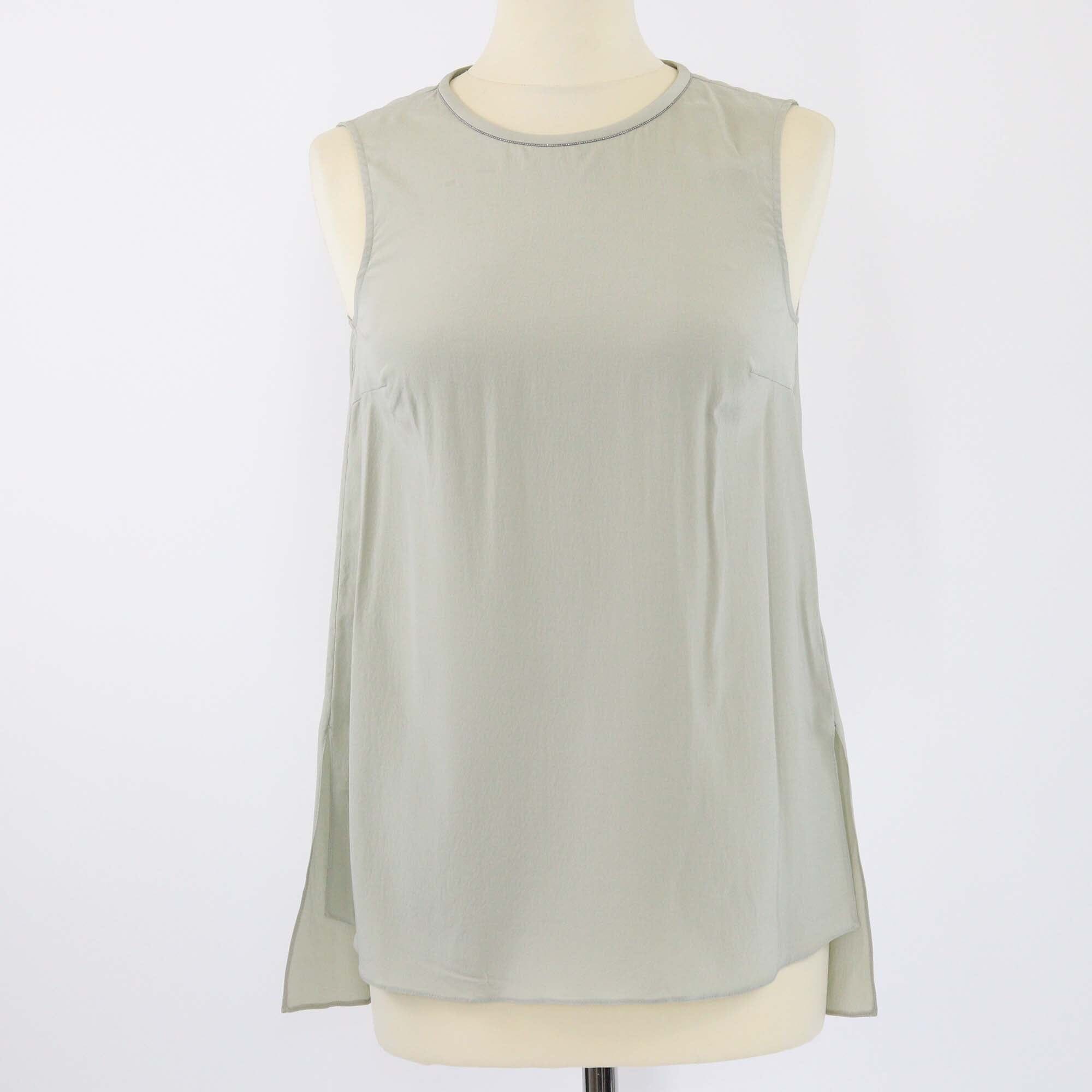 Brunello Cucinelli Eucalyptus Sleeveless Crew Neck Top Womens Brunello Cucinelli 