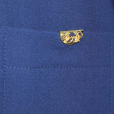 Elie Saab Blue Virgin Wool Crepe Blouse and Side Slit Flared Pants Set