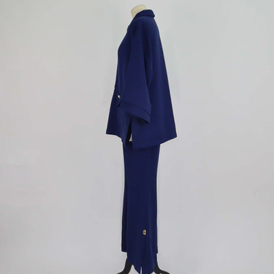 Elie Saab Blue Virgin Wool Crepe Blouse and Side Slit Flared Pants Set