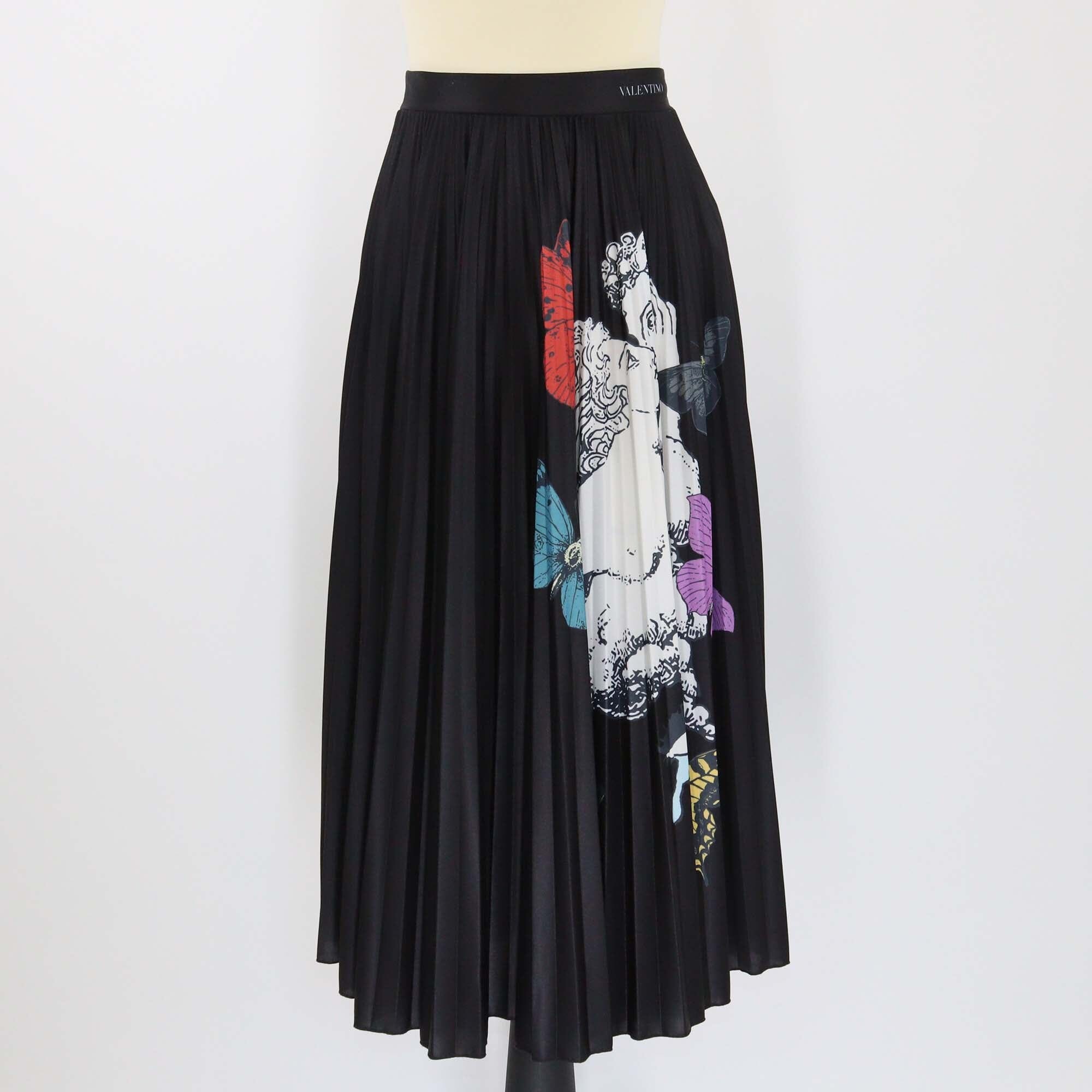 Valentino Black Printed Pleated Midi Skirt Womens Valentino 