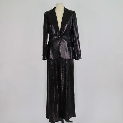 Elie Saab Black Polyester Blend Sequin and Satin Blazer and Wide-Leg Pants Set