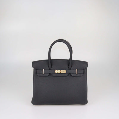 Hermes Black Togo Leather Rose Gold Hardware Birkin 30 Bag