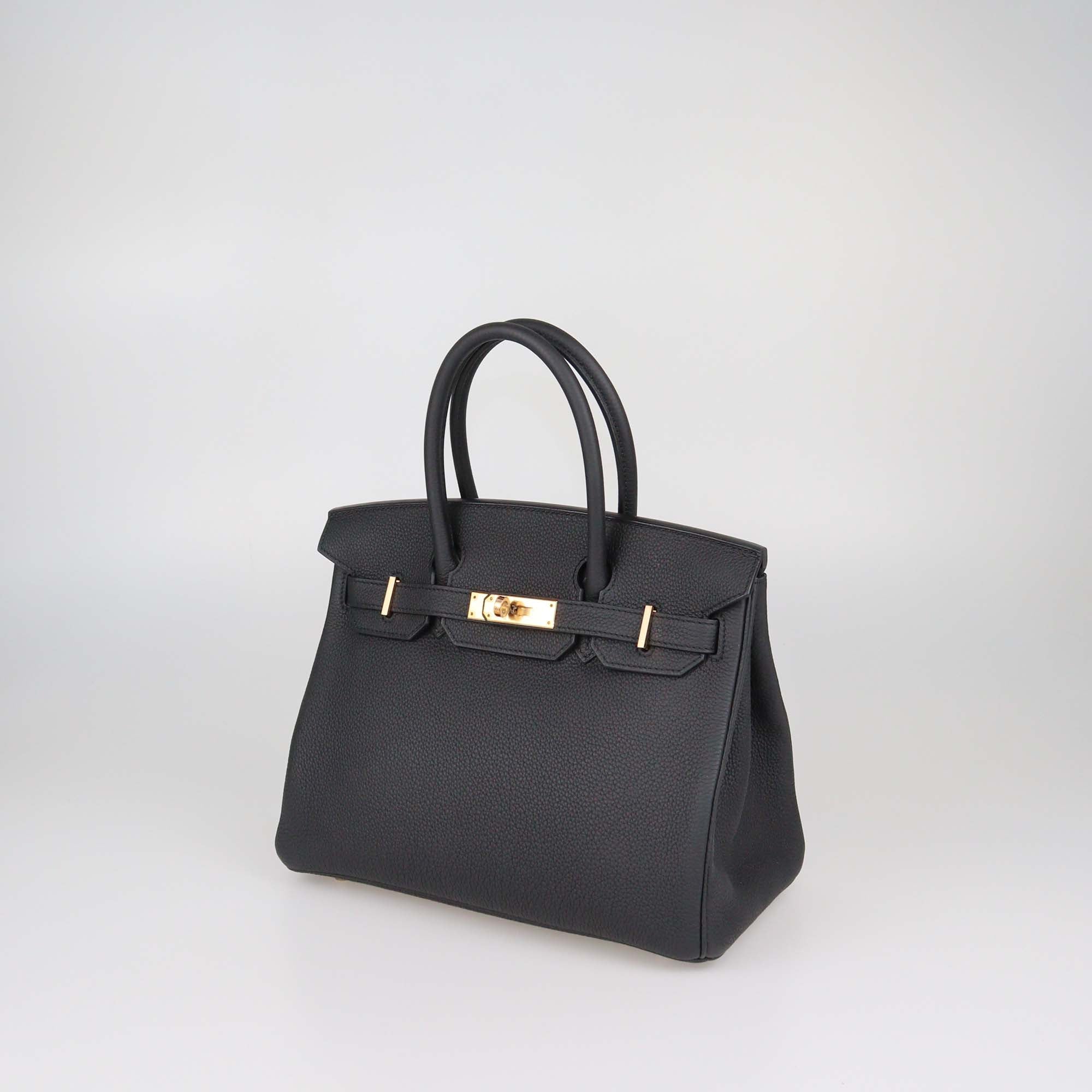 Hermes Black Togo Leather Rose Gold Hardware Birkin 30 Bag