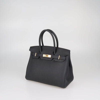 Hermes Black Togo Leather Rose Gold Hardware Birkin 30 Bag