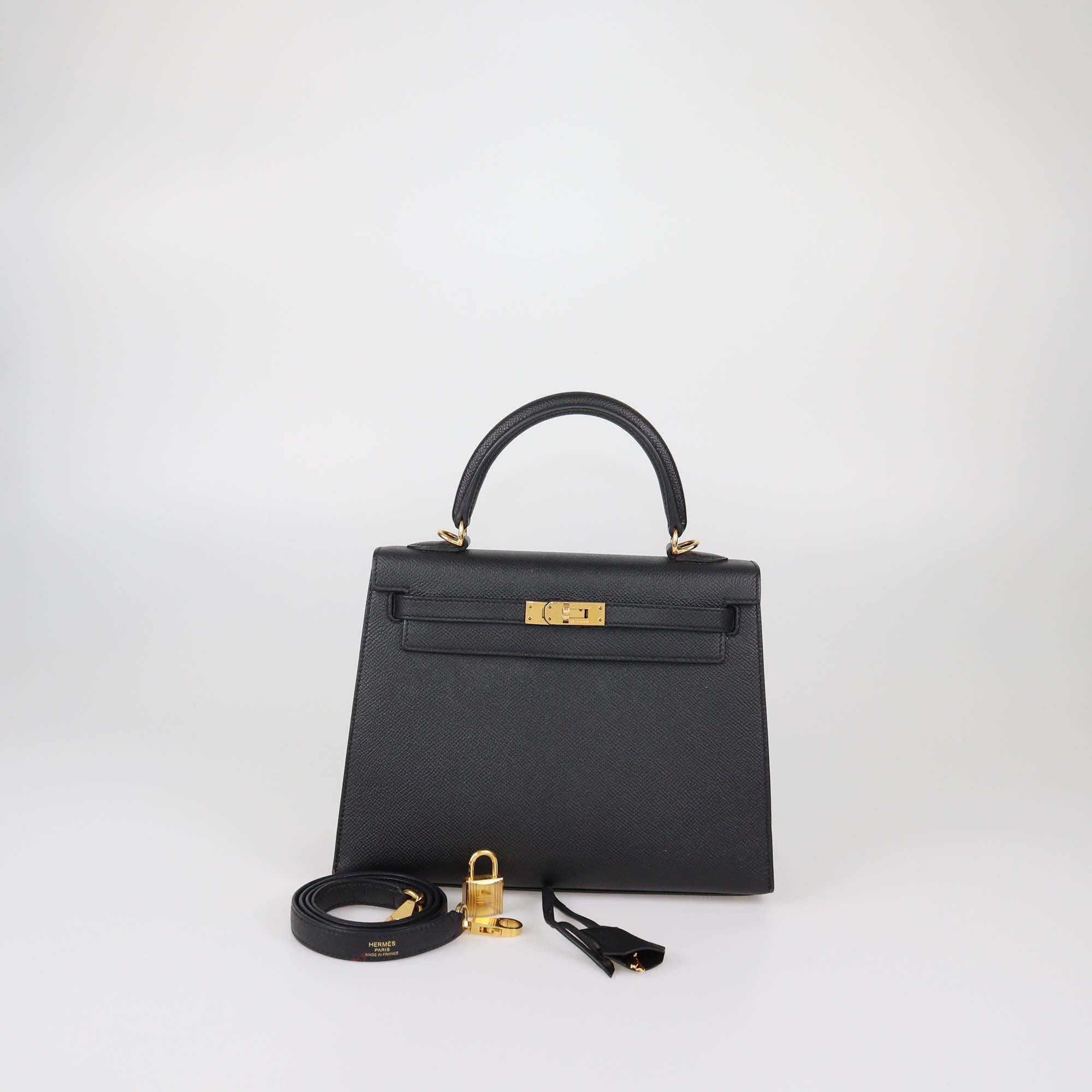 Hermes Black Epsom Leather Gold Hardware Kelly Sellier 25 Bag