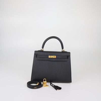 Hermes Black Epsom Leather Gold Hardware Kelly Sellier 25 Bag