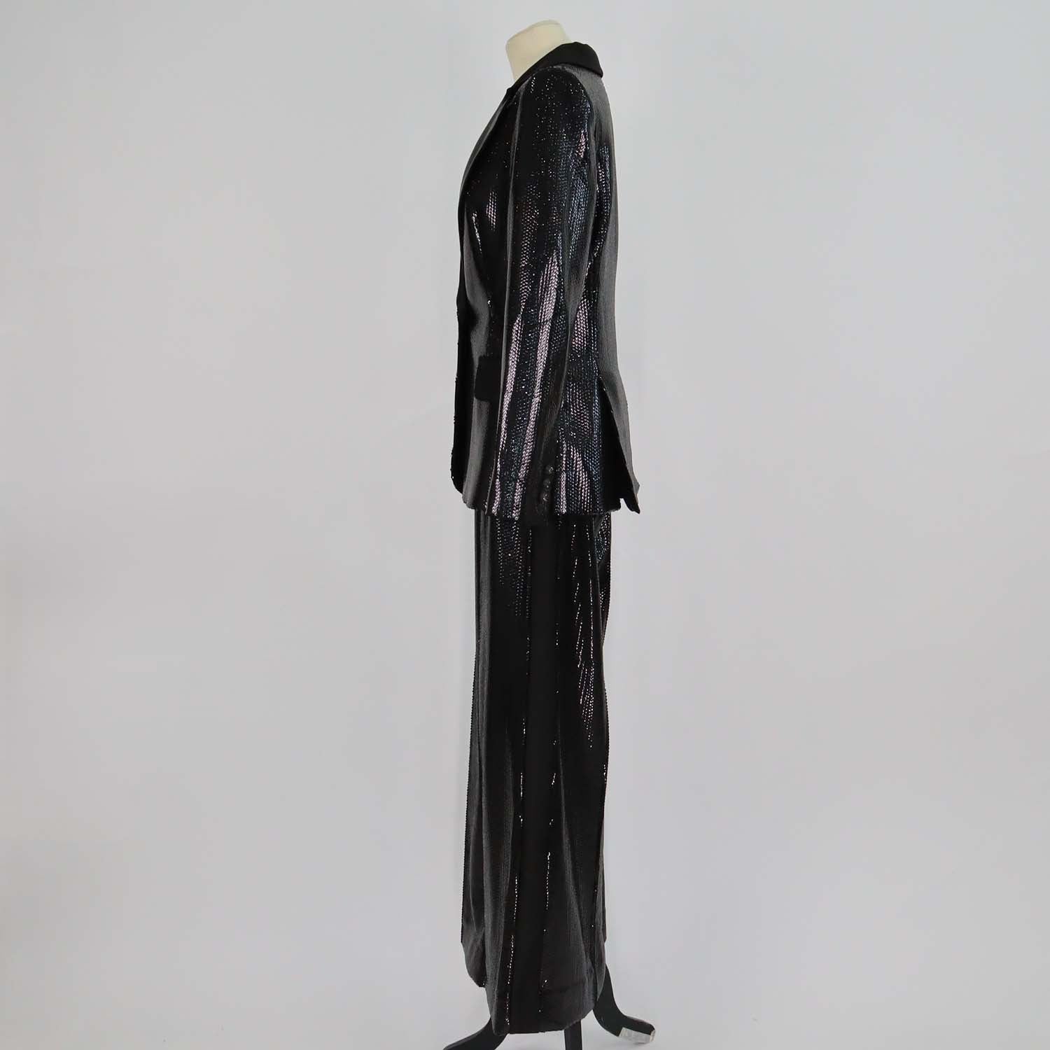 Elie Saab Black Polyester Blend Sequin and Satin Blazer and Wide-Leg Pants Set