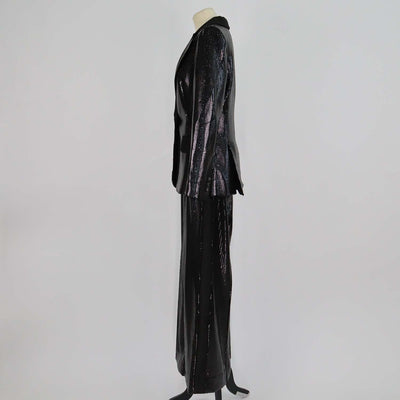 Elie Saab Black Polyester Blend Sequin and Satin Blazer and Wide-Leg Pants Set