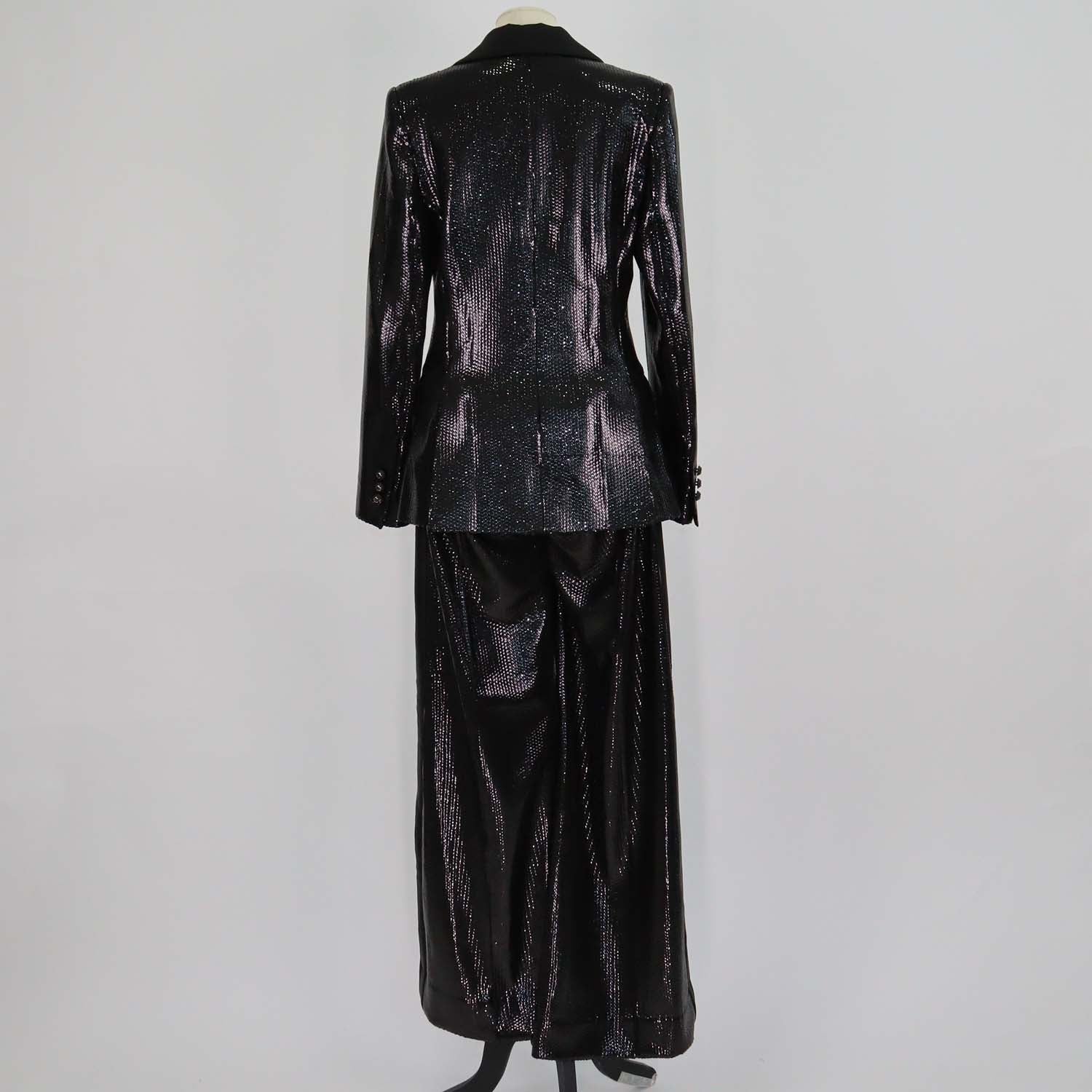 Elie Saab Black Polyester Blend Sequin and Satin Blazer and Wide-Leg Pants Set