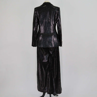 Elie Saab Black Polyester Blend Sequin and Satin Blazer and Wide-Leg Pants Set