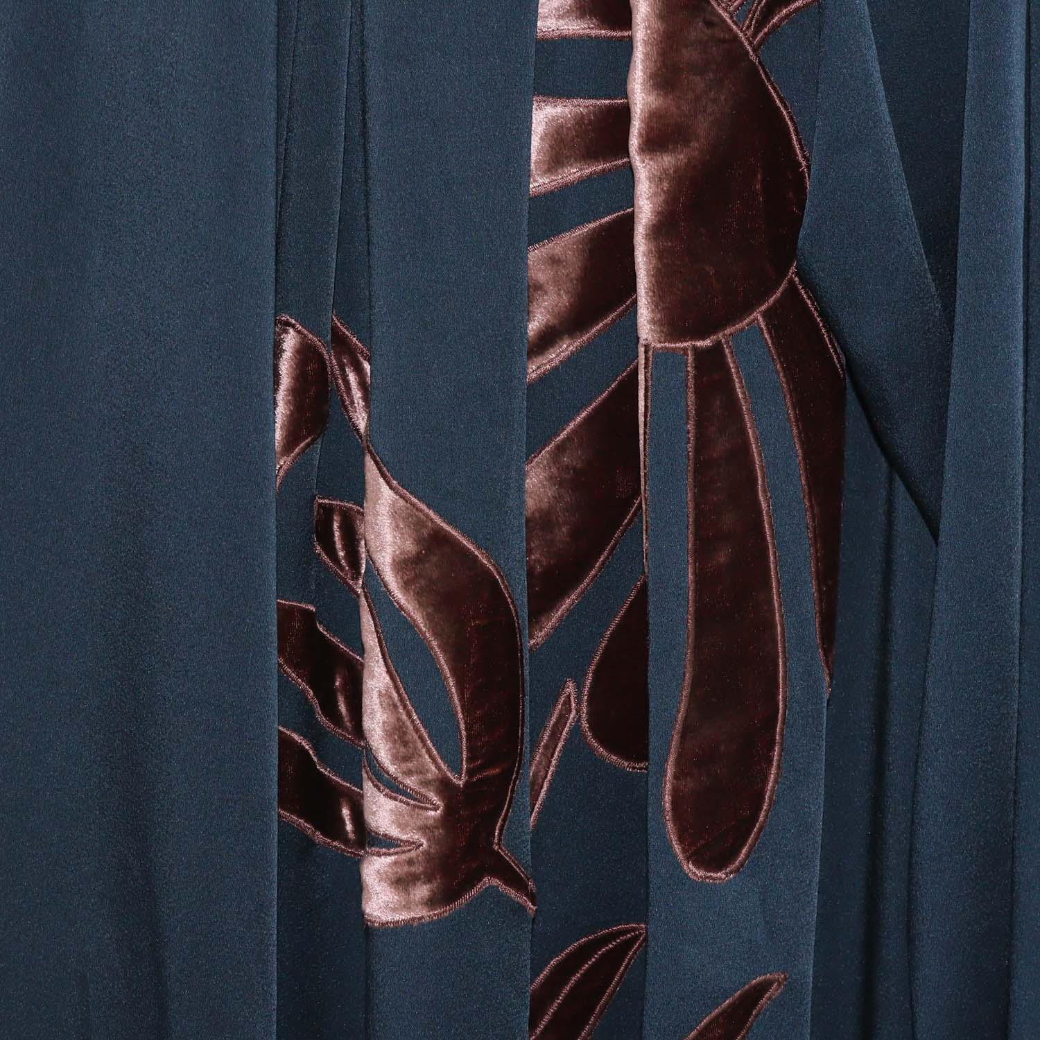 Biyan Navy Silk Blend Indara Velvet Embroidery Applique Cape Dress