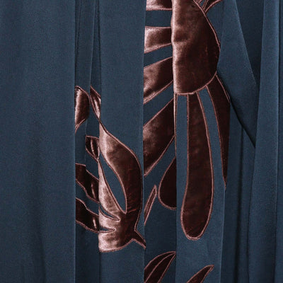Biyan Navy Silk Blend Indara Velvet Embroidery Applique Cape Dress