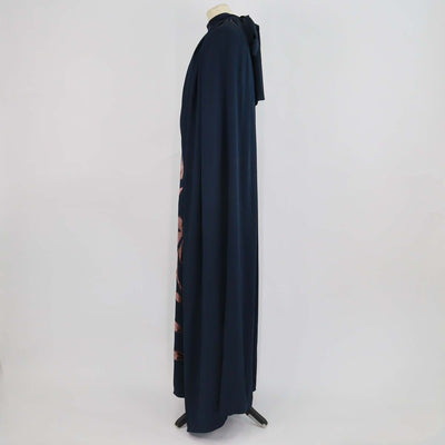 Biyan Navy Silk Blend Indara Velvet Embroidery Applique Cape Dress