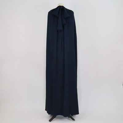 Biyan Navy Silk Blend Indara Velvet Embroidery Applique Cape Dress