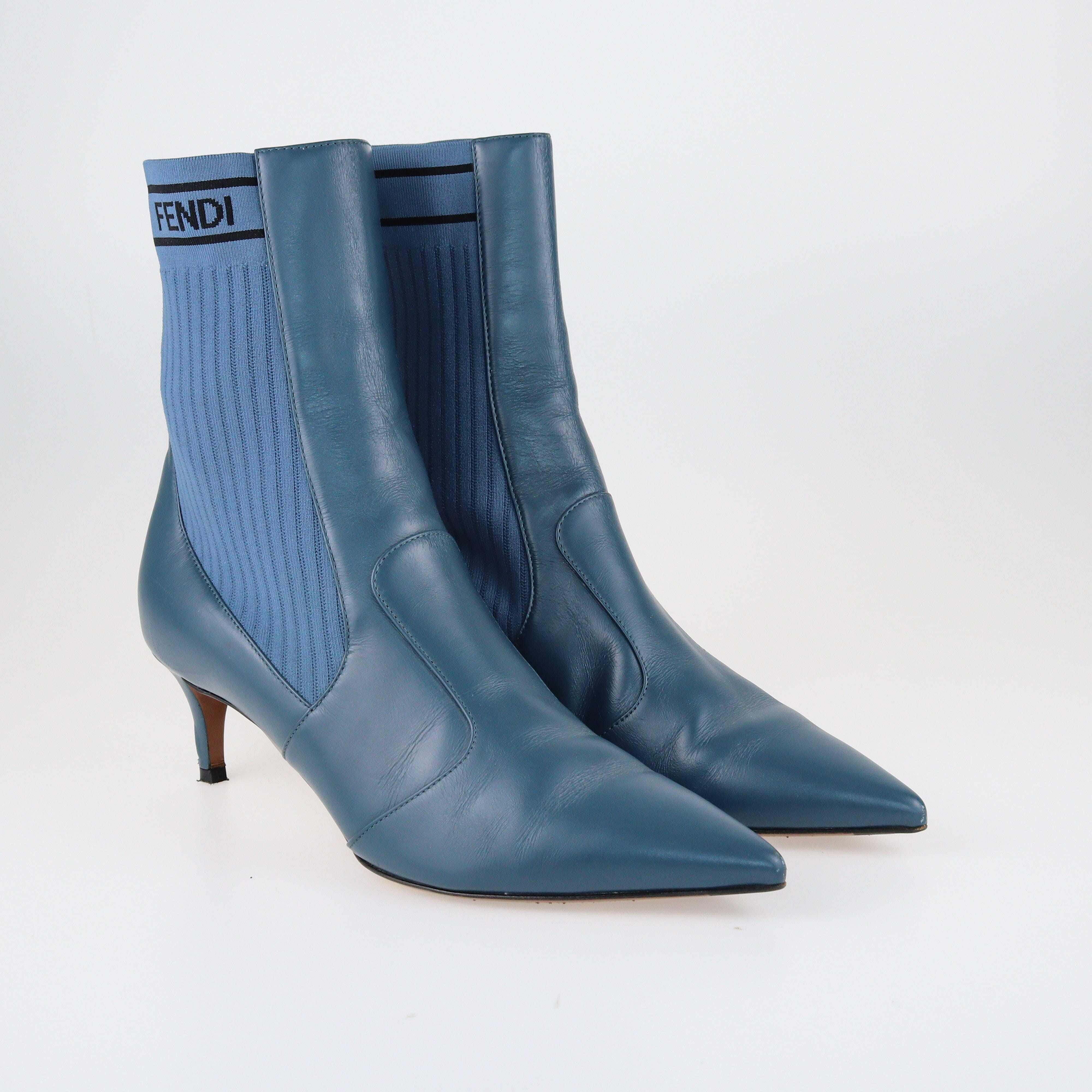 Blue Rockoko Pointed Toe Ankle Boots Shoes Fendi 