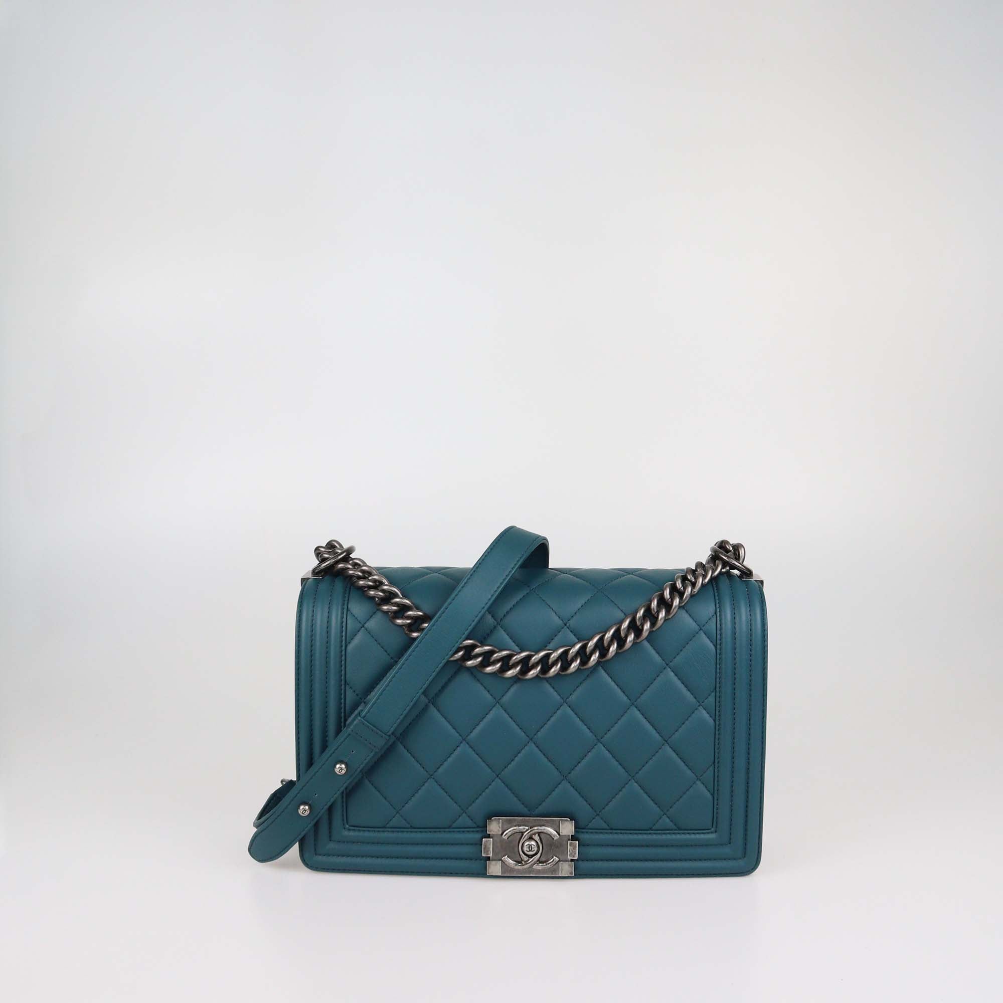 Chanel Teal Blue Quilted Leather New Medium Boy Flap Bag