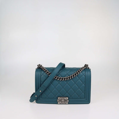 Chanel Teal Blue Quilted Leather New Medium Boy Flap Bag