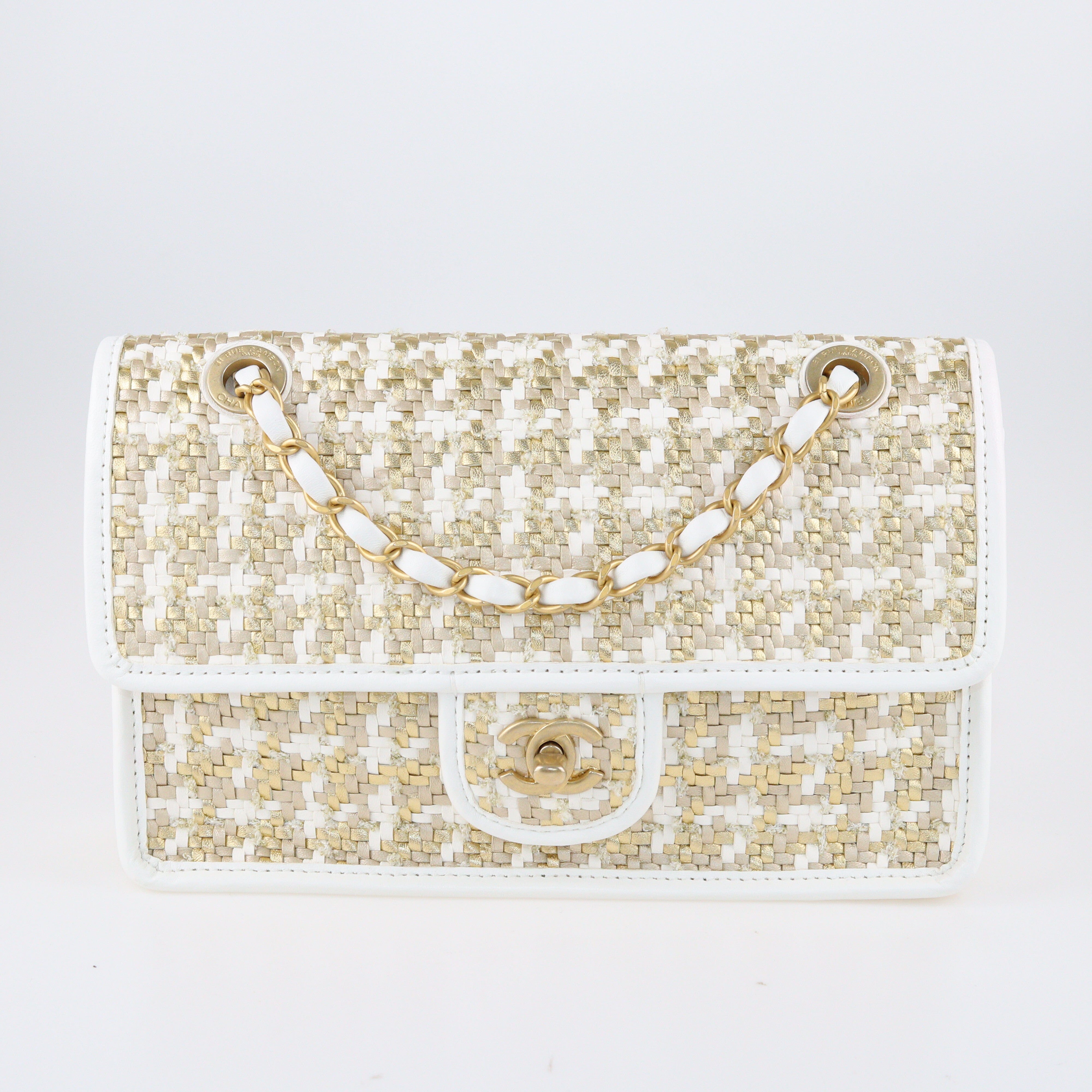 Gold/White Woven Flap Bag Bags Chanel 